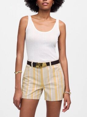 Madewell Yellow & Cream Striped Linen-Blend Shorts